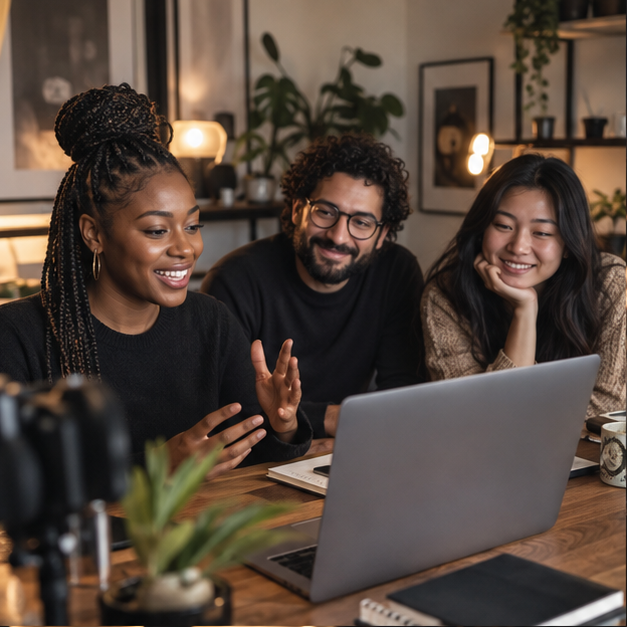 A collaborative TALYN team planning around a laptop