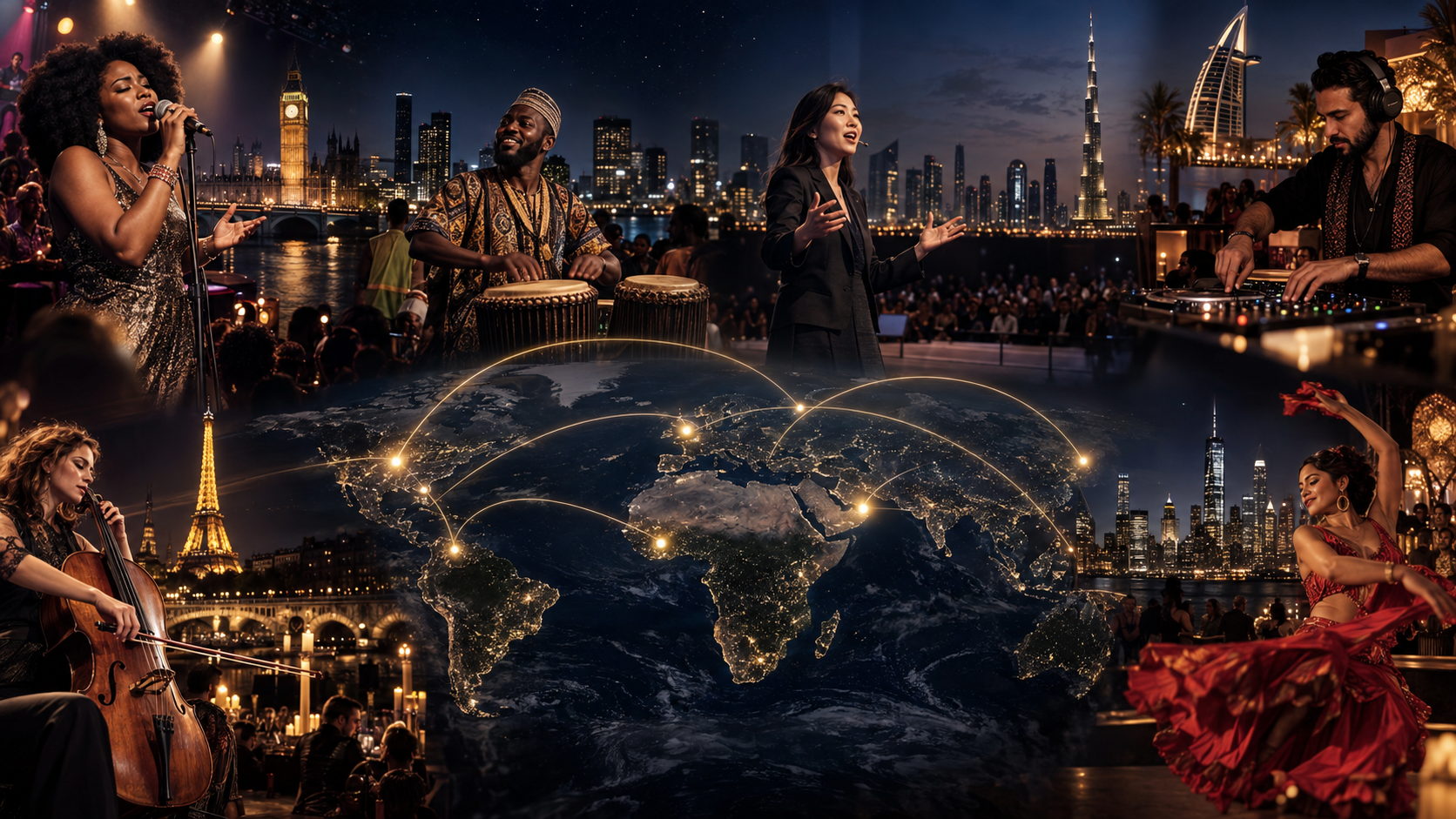Performers connected across cities worldwide